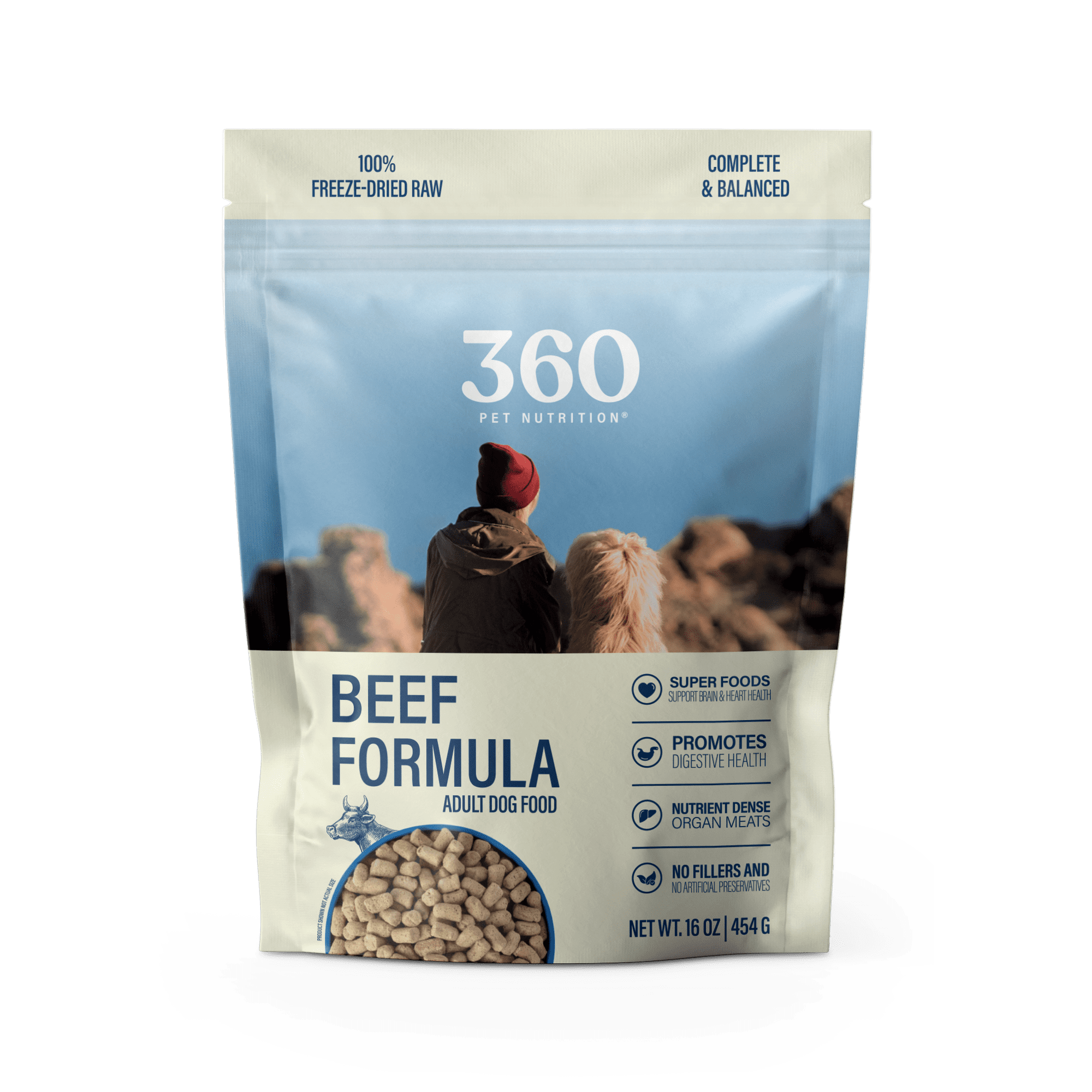 360 Pet Nutrition Beef Flavor Freeze Dried Dog Food, 16 oz. Bag