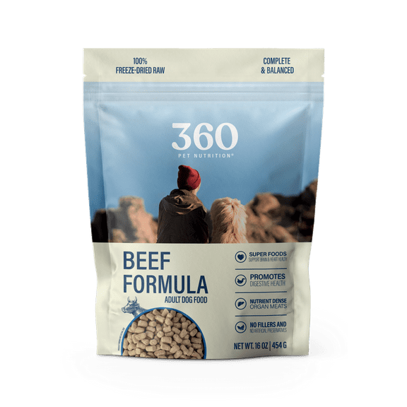 360 Pet Nutrition Beef Flavor Freeze Dried Dog Food, 16 oz. Bag