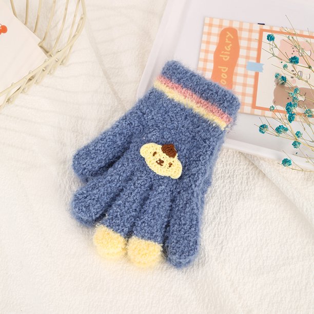Guantes para niños, cálidos, de invierno, con forro polar, gruesos, de cinco dedos, multidedos, para niñas, de dedos completos, resistentes al frío