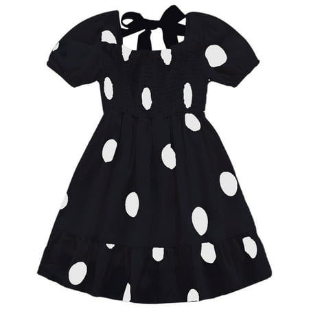 

GWAABD Girls Dresses with Sleeves Black Vinylon Girls Clothes Big Children S Dress Short Sleeved Square Neck Dress Polka Dot Dress Summer Dress 130