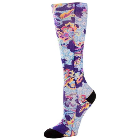 Celeste Stein Graduated Compression Knit Socks, Queen Wide Calf, 8-15mmHg, Mosaic Paisley with Black Heel and Toe