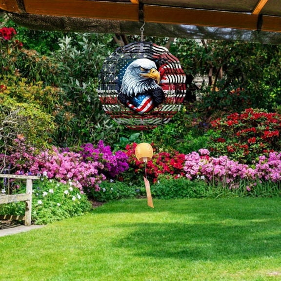 HELLOYOUNG 10 Inch Large Metal Eagle & Patriotic American Flag Wind Spinner Hanging Yard and Outdoor Decoration 3D Kinetic Spinne  Home Gardeners