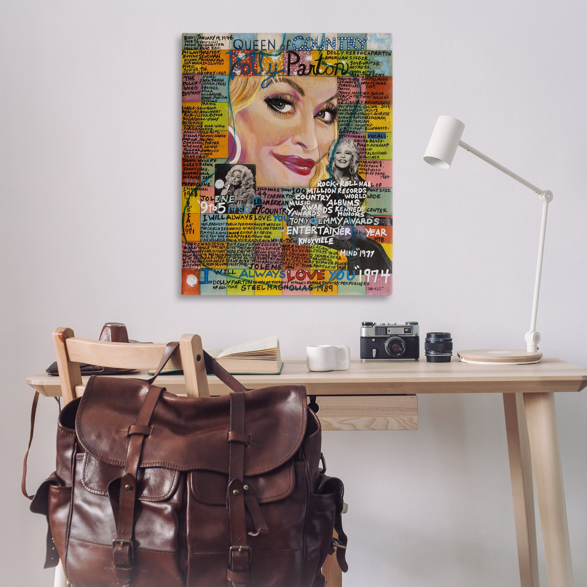 Stupell Industries Dolly Parton Collage People Drawing Wrapped Canvas Art Print Wall Art, 36 x 48