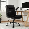 thumbnail image 6 of NEO CHAIR Leather Office Chair, Ergonomic PU Mid Back Executive Desk Chair with Flip-up Arms, Jet Black, 6 of 9
