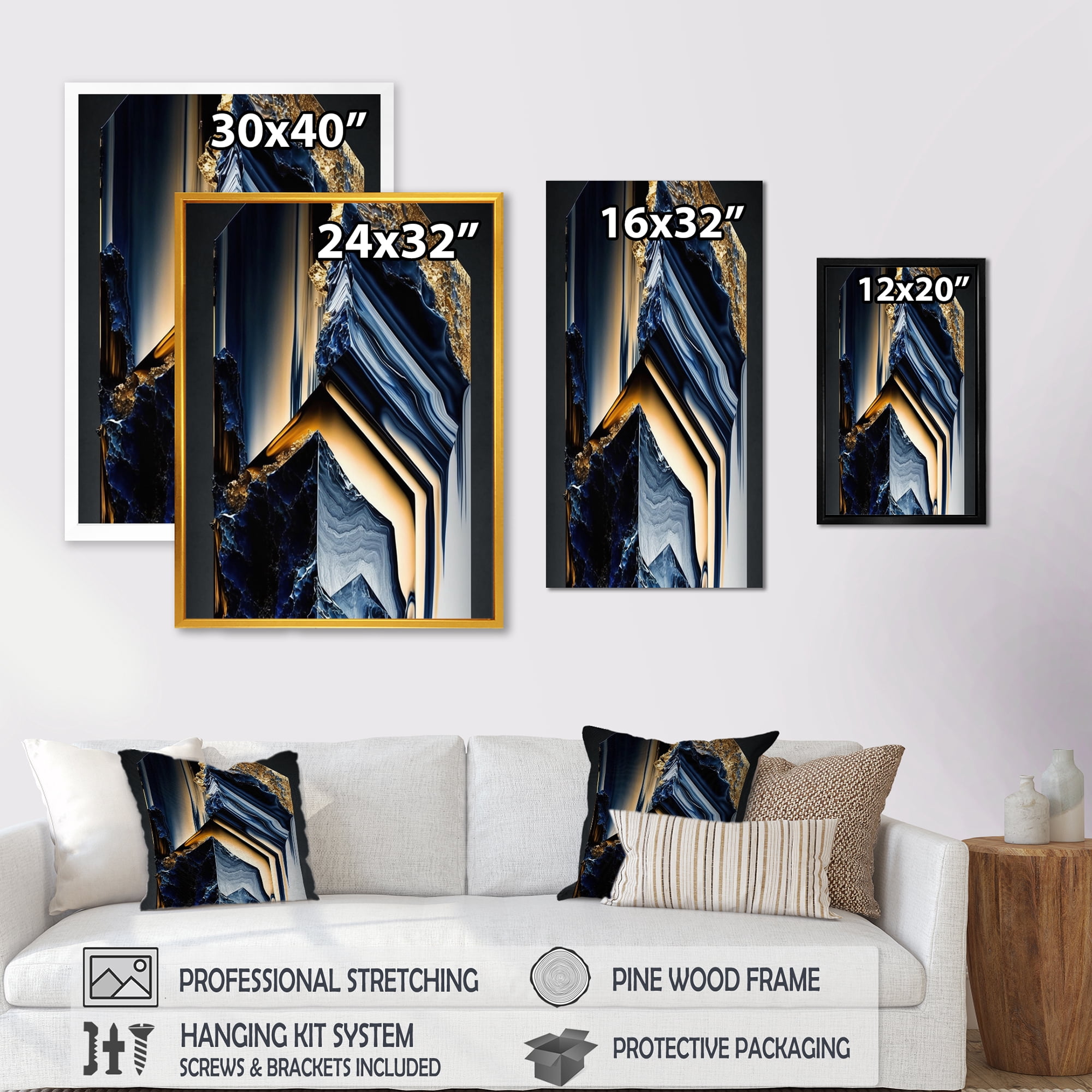 Designart Abstract Geode Geometric Blue IV Canvas Wall Art
