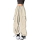 thumbnail image 1 of Pantalones cargo holgados para mujer: cordón, pantalones anchos y sueltos de color liso, poliéster, estilo urbano, informal/para el día a día/verano., 1 of 4