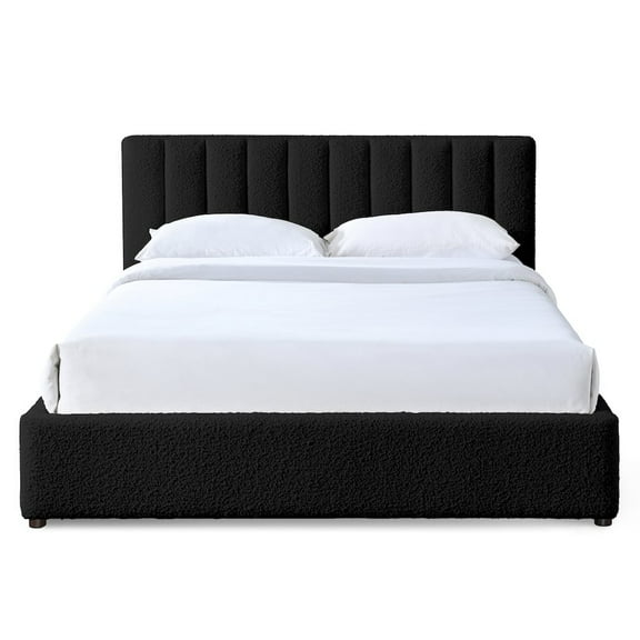 Omax Decor Jaxon Upholstered Platform Queen Bed in Black Boucle Fabric