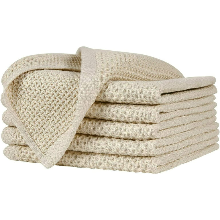 Waffle Weave Dish Towel Kitchen Towel Hand Dish Rags for Household Cooking  Cleaning Kerchief,12x12inches,Set of 12 Beige 