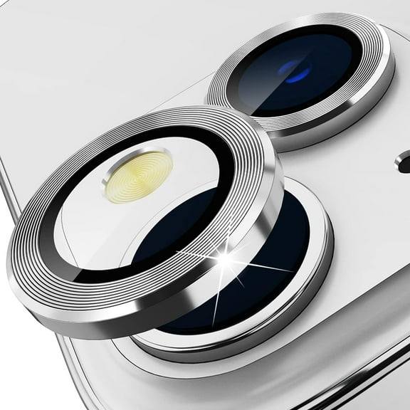 [Upgraded] Compatible with iPhone 15 14 / iPhone 14 15 Plus Camera Lens Protector, Anti-Scratch HD Tempered Glass Lens Screen Protection Cover, Metal Individual Lens Ring, Silver