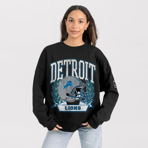 Women's Gameday Couture Black Detroit Lions Oversized Victory Lane Black Label Premium Fleece Sweatshirt