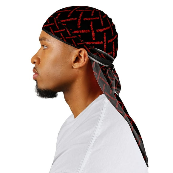 Superstitch Supersilky Ultra Silky Durag x Wavebuilder | 30+ Styles Premium Designer Durags for Men | 360 Waves |Red and Black (Red Criss)