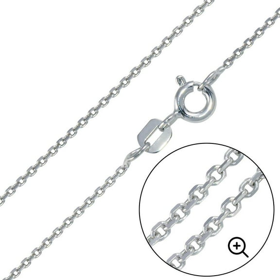 Rhodium Plated 925 Sterling Silver Diamond-Cut Cable Rolo 035 Chains 1mm Italy 24" Jewelry Female