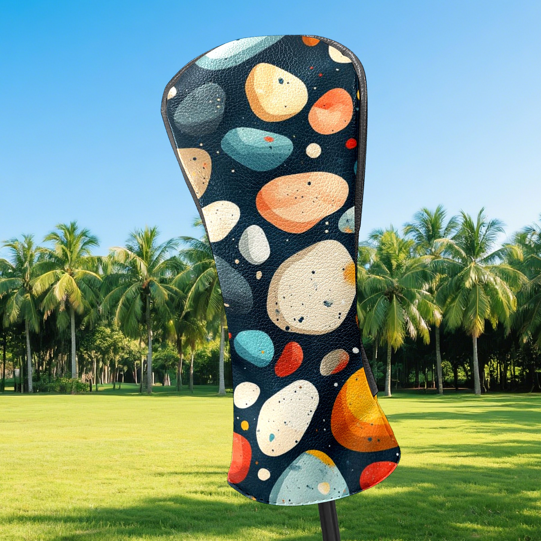 Golf Head Covers Colorful Stone Pattern for Driver, Wood & Hybrid, Premium Waterproof PU Leather with Plush Lining, Unique Abstract Golf Gifts