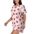 thumbnail image 2 of Wukai Strawberry Floral Women's Pajama Set,Short-Sleeve Top and Shorts with Elastic Waistband and Pockets for Loungewear, Yoga, and Casual Wear-Large, 2 of 8