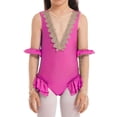 thumbnail image 5 of iEFiEL Kids Girls Halloween Showman Costume Sleeveless Mesh Splice V Back Leotard Rose Red 5, 5 of 7