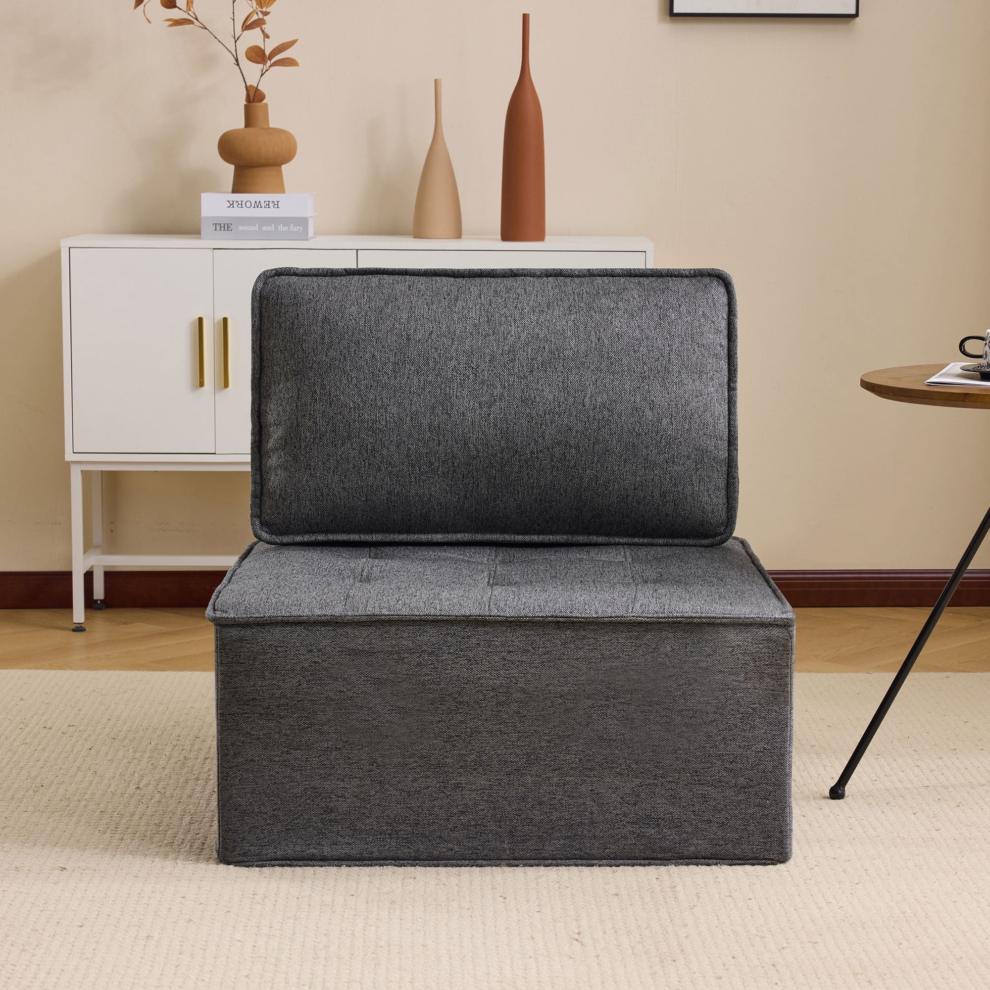 Modular Sofa, Dark Grey Linen Wooden Frame Square Seat for Free Splicing, 32-Inch Solid Build with Good Resilience for Small Apartment Living Room and Multiple Decoration Styles