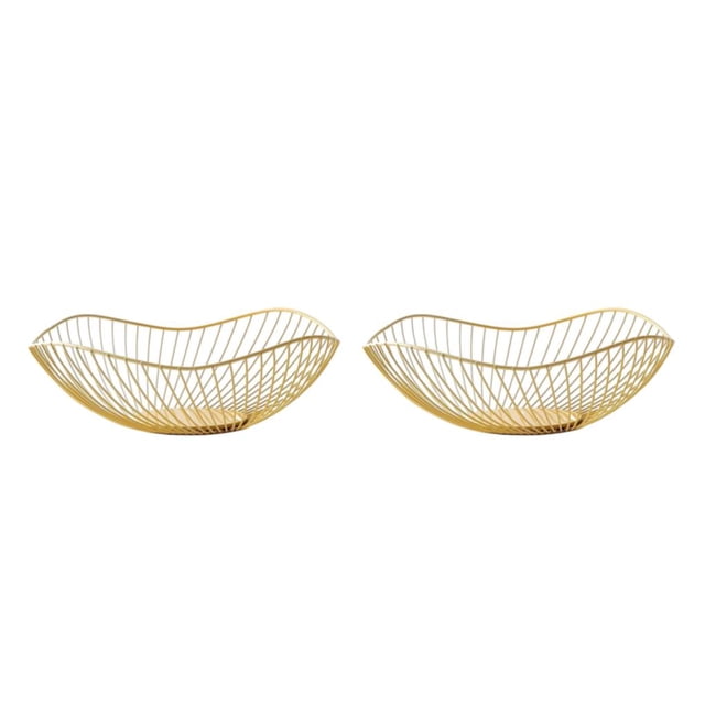 serony Wide Application Metal Fruit Basket Modern Style Multifunctional Sturdy And Durable Exquisite gold Oblique small 2Set