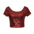 thumbnail image 5 of KOOYET Fashion Backless Women Spring Summer O-neck Short Sleeve Sequined Lady Shirt, 5 of 6