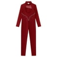 thumbnail image 3 of TiaoBug Kids Girls Long Sleeve Figure Ice Skating Jumpsuit Gymnastics Leotard Unitard Burgundy 16, 3 of 7