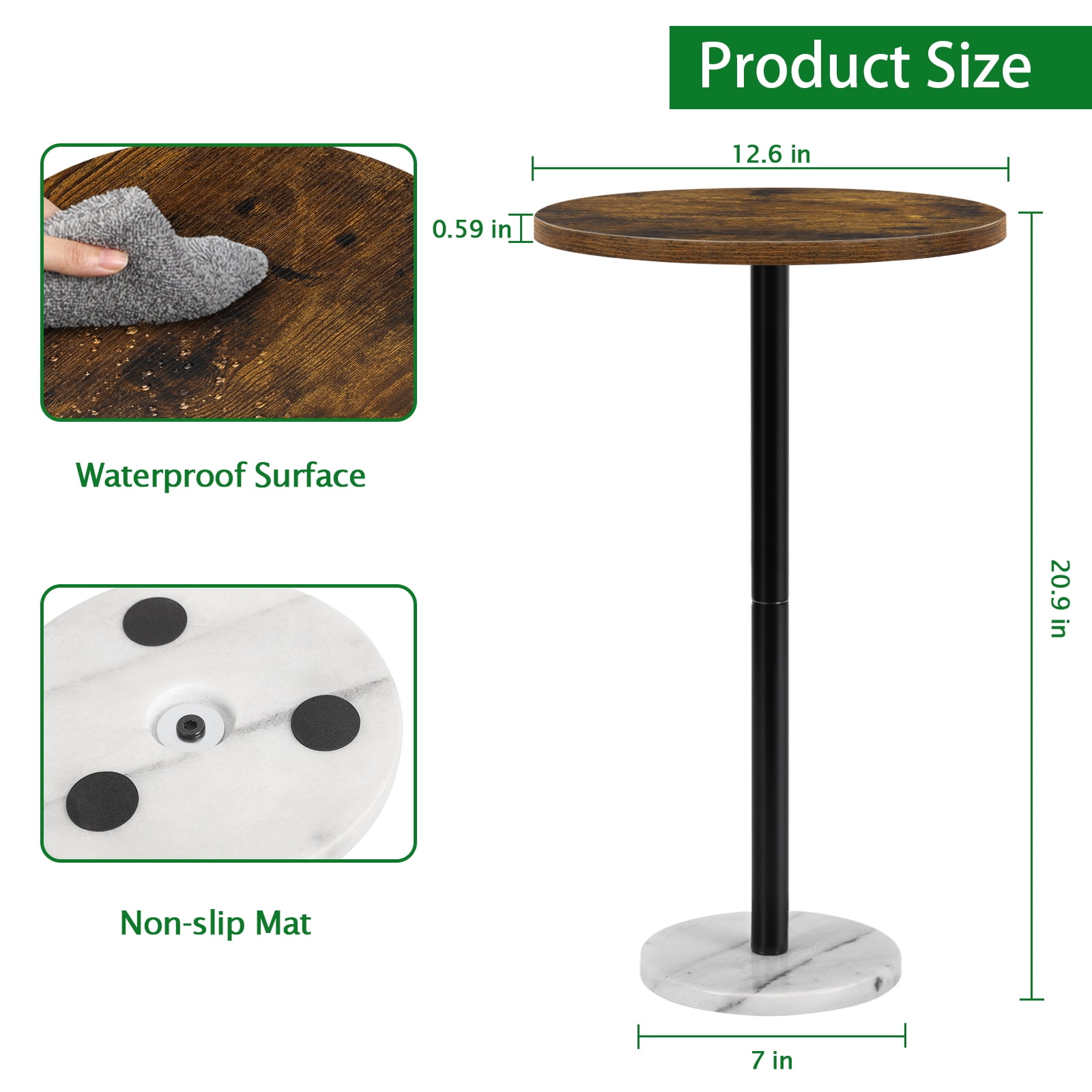 Round Bar Nightstand Coffee Table Office Bedroom Two Piece Set Brown Marble Base
