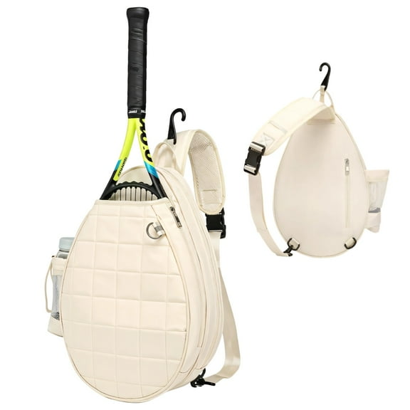 Quilted Tennis Bag for Women, Padded Racket Backpack, Holds Two Racquets, Long-lasting Beige Design, Sports Equipment Carrier for Tennis, Badminton, Pickleball