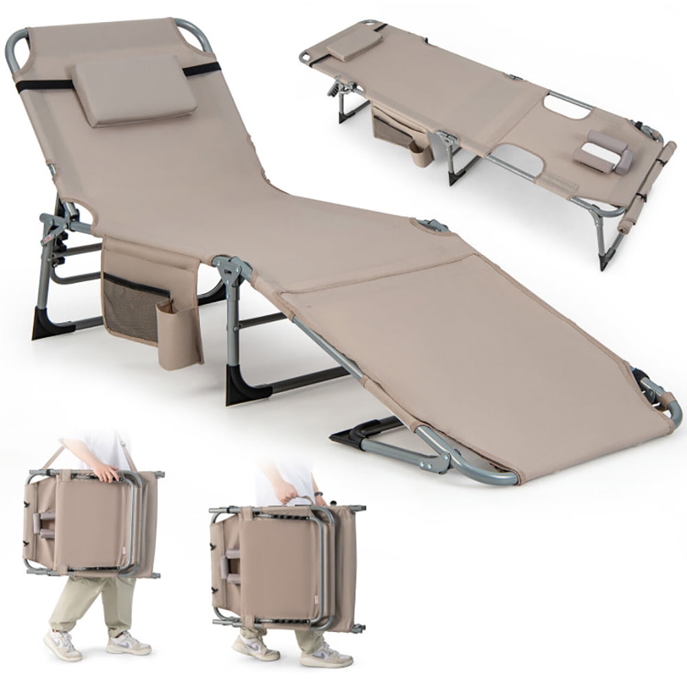Aimee Lii 5-position Outdoor Folding Chaise Lounge Chair, Outdoor Patio Furniture, Beige