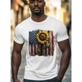 thumbnail image 2 of USA Flag Sunflower Men's T Shirts T-Shirt for Men Crew Neck Tees Cotton Tops, White, 3XL, 2 of 7