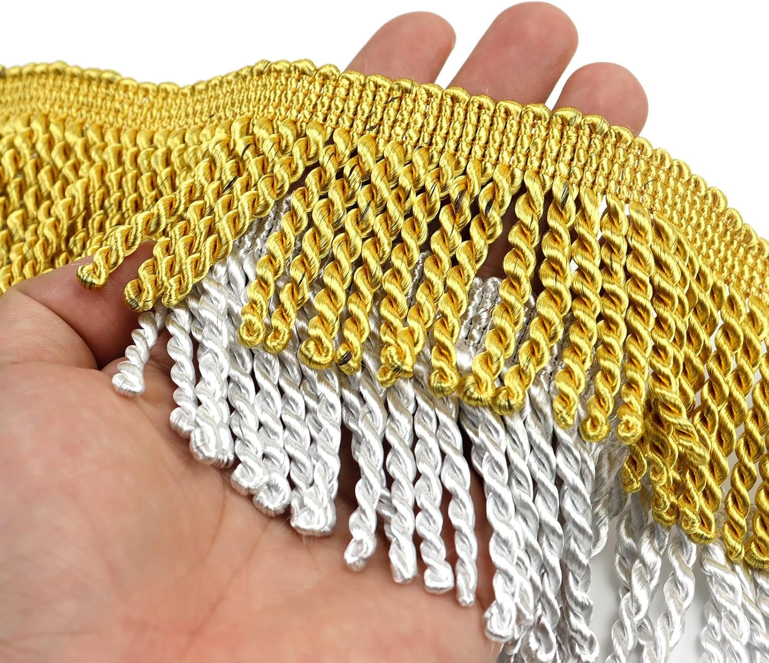 QIUYI Curtain Fringes Bullion Fringe Trim 2.5 inches x 14 Yards Tassel Fabric Trims Lace Cotton Polyester Fibre for Crafts Macrame Curtains Lamp Shade Couch Sofa Home Decor Wedding Decorations