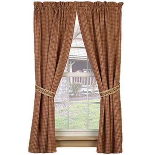 New Primitive Country Embroidered BURGUNDY STAR Check Curtains Panels 63" 