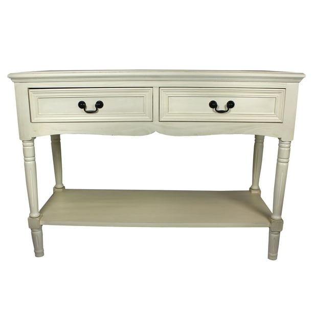 Urban Designs Avila Antiqued White Solid Wood 2 Drawer Console Table Com Solid Wood 2 Drawer Console Table, Off White Console Table With Drawers