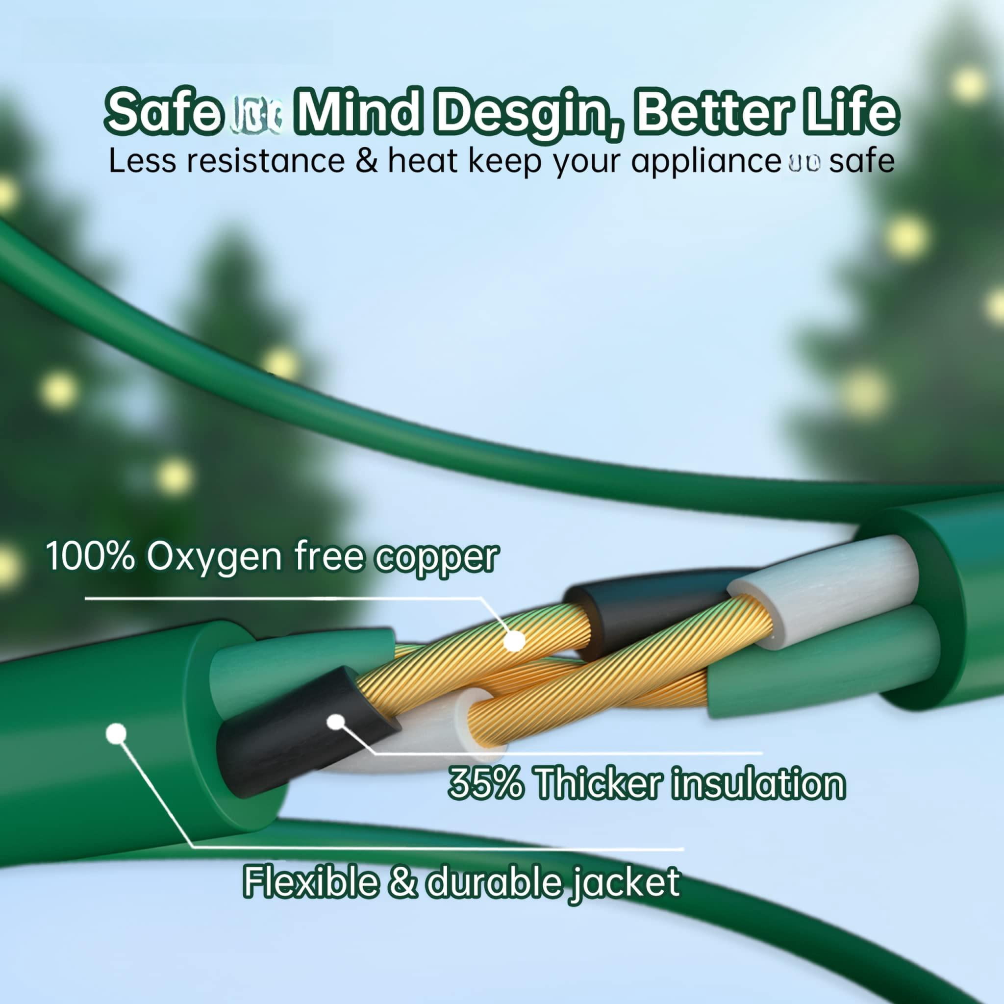 Indoor Outdoor Green Extension Cord 75 Ft Waterproof  16/3 Gauge Flexible Cold-resistant Appliance Outside 10a 1250w 16awg Sjtw 3 Prong Electric Cable Etl