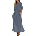 thumbnail image 4 of Taylonsss Womens Casual Long Dress High Waist Split Detail V Neck Short Sleeve Solid Color Relaxed Fit Everyday Outfit, 4 of 8