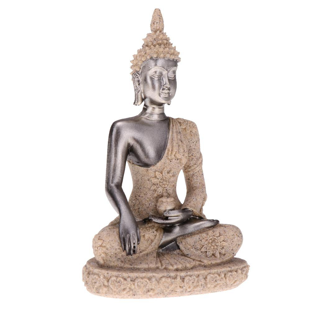 Sandstone Sitting Seated Buddha Figurine Statue Miniatures-Good Luck White 
