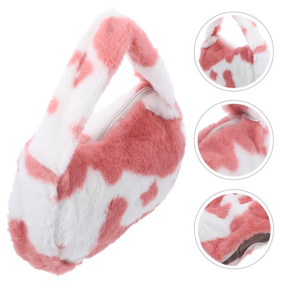 GOOHOCHY Pink Plush Shoulder Bag for Lady Adorable Handbag with Comfortable Grip and Stylish Appearance 1Pc