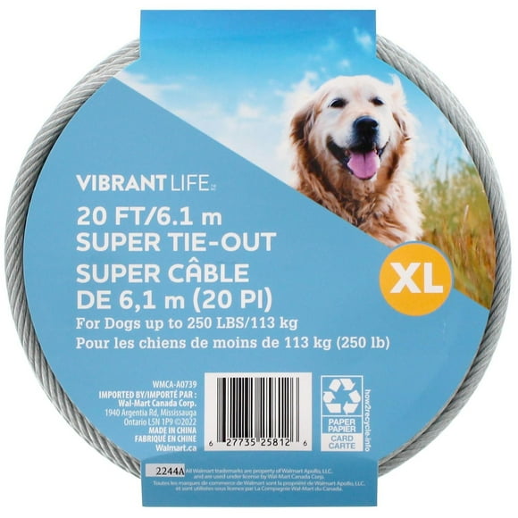 Vibrant Life 20 ft/6.1 m Super Dog Tie Out Cable