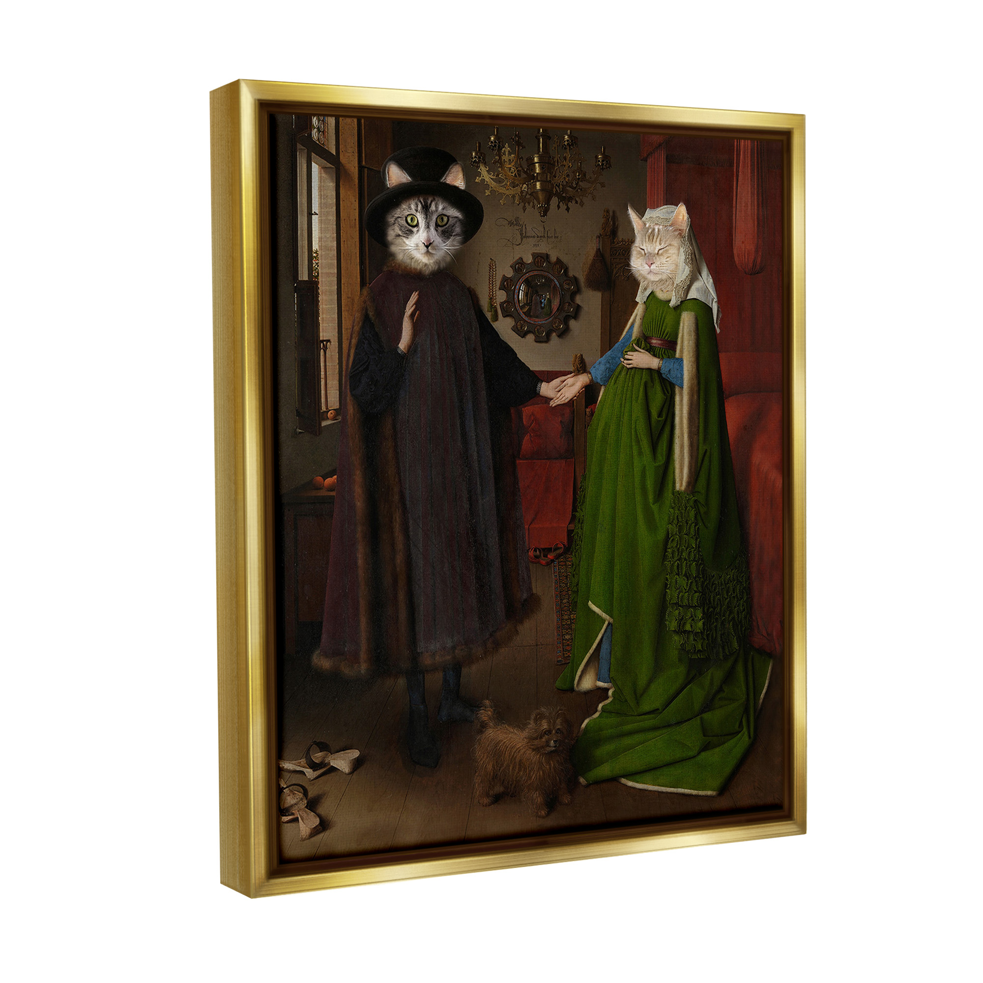 Stupell Industries Classic Painting with Cats Animals & Insects Painting Gold Floater Framed Canvas Art Print Wall Art, 17 x 21
