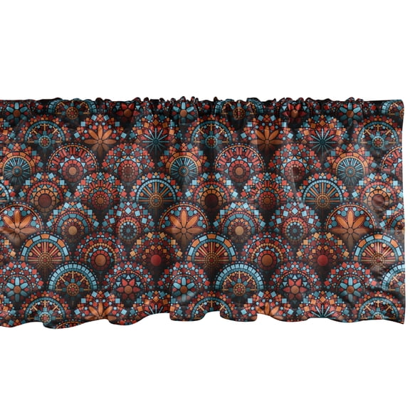 Ambesonne Mandala Window Valance, Geometric Floral Forms, 54" X 18", Scarlet Orange Blue