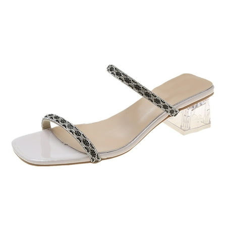 

WANYNG Fashion Womens Chunky High Heels Breathable Slip On Rhinestone Shoes Casual Sandals Dog Sandals Women Size 10 Sandals Women Mid Heels
