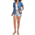 thumbnail image 3 of INSPIRE CHIC Women's Denim Top Summer V Neck Short Sleeve Button Front Jean Shirt Blouse L Light Blue, 3 of 7