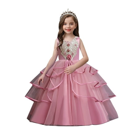 

Girl Sleeveless Embroidery Princess Pageant Dresses Kids Prom Ball Gown