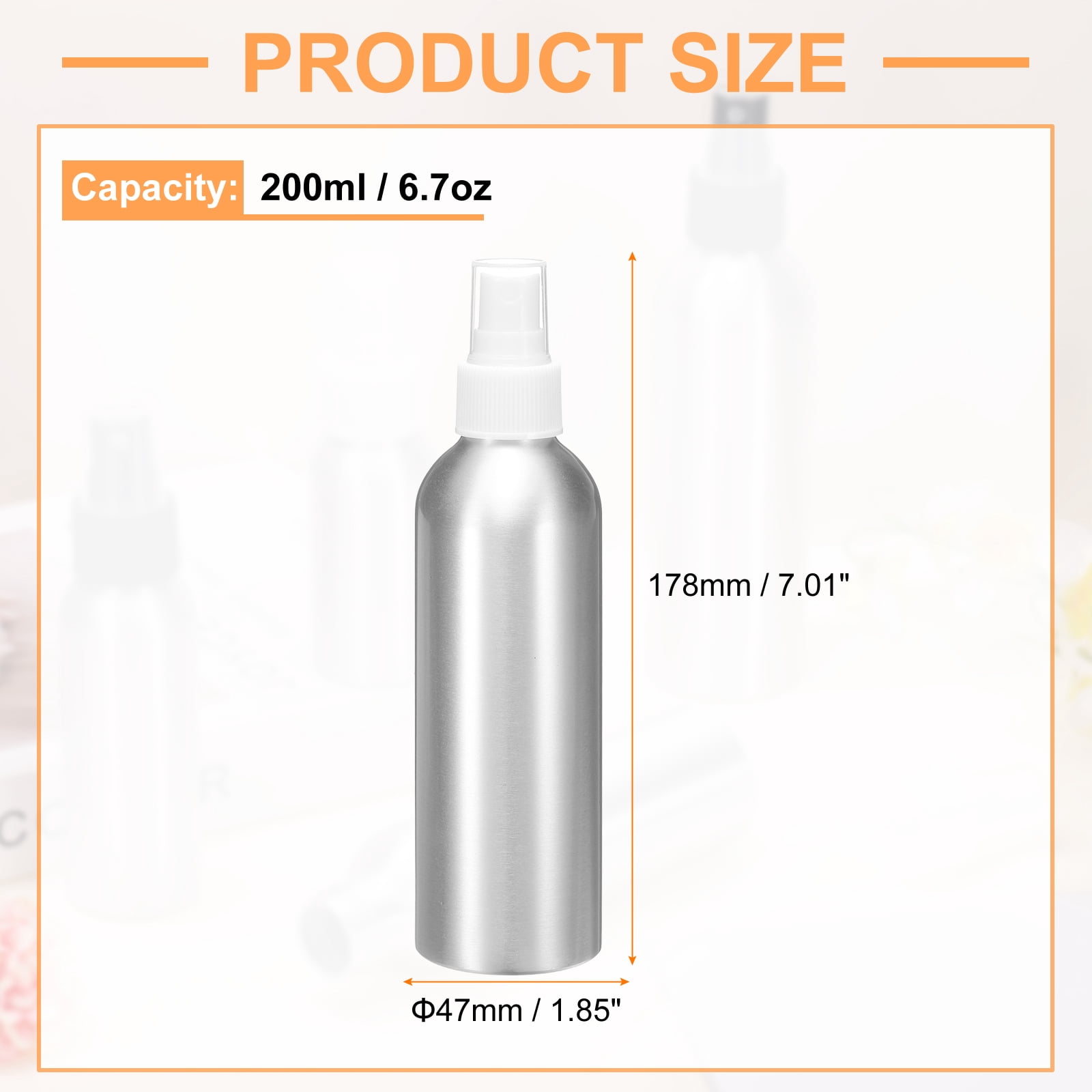 Uxcell 5pcs Aluminum Fine Mist Spray Bottles 200ml/6.7oz Metal Small Liquid Alcohol Refillable Travel Container with White Plastic Nozzle Cap for Perfume Skincare Cosmetic Storage Bottle