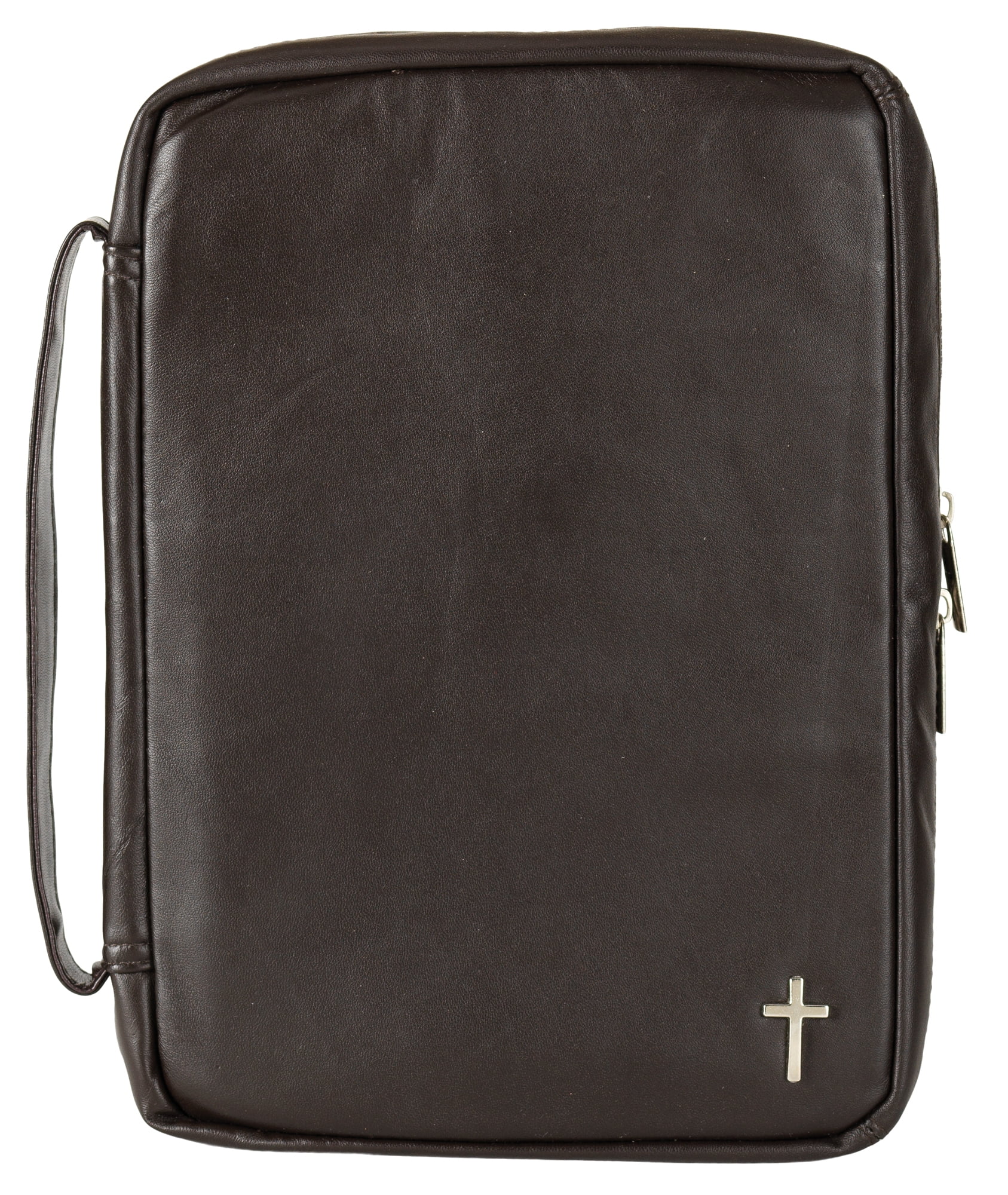 Cross Plain Natural Brown Large Genuine Leather Bible Cover with Handle 