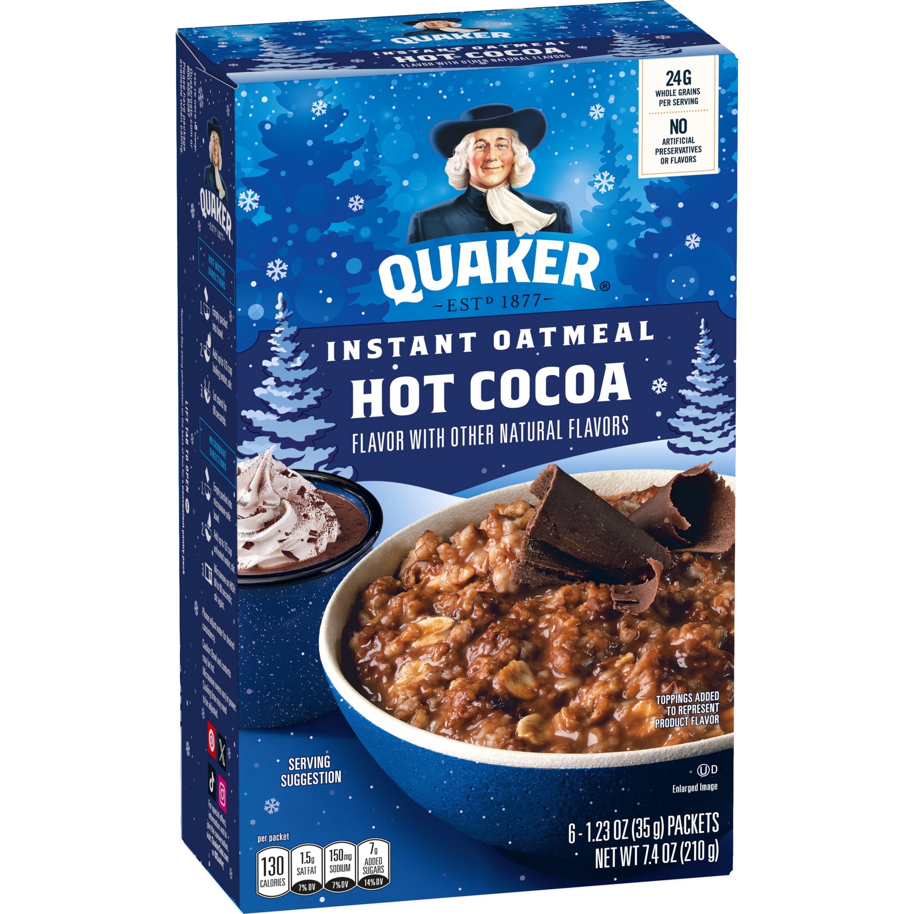 (4 pack) Quaker Hot Cocoa Flavored Instant Oatmeal, 7.4 oz (6 Packets)