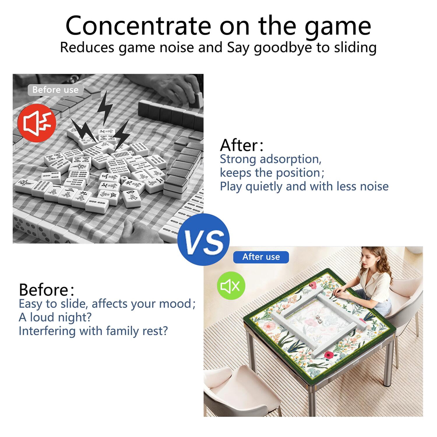 Floral Mahjong Mat with Rules, 31.5*31.5in Anti Slip American Mahjong Mat for Table, Noise Reduction, Neoprene Mah jongg Mats with Carrying Bag & 3 Dices, Mahjong Set Gift, Board Tile Games Mats