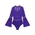 thumbnail image 5 of Yartina Women's Flared Sleeve Gymnastics Leotards Backless Ballet Dance Leotard Figure Skating Jumpsuit Purple XL, 5 of 7