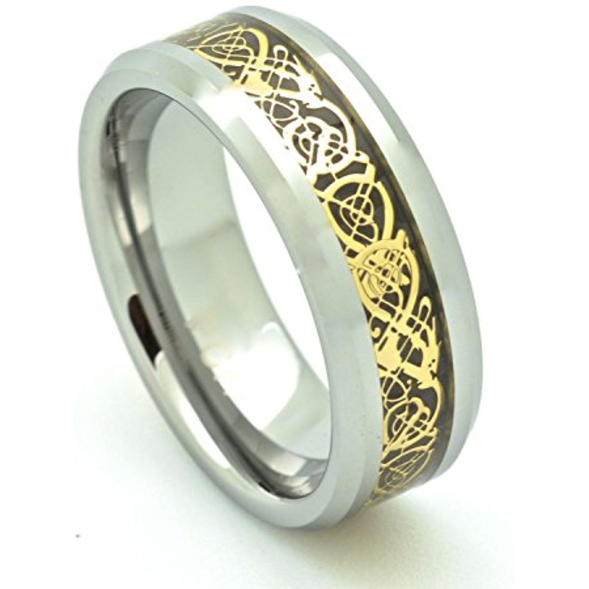Celtic Men's Tungsten Ring Golden Dragon Wedding Band 8MM (13 ...