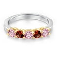 thumbnail image 3 of Gem Stone King 10K Two Tone Gold Pink Lab Grown Diamond and Red Garnet Wedding-Bands Ring for Women | 0.94 Cttw | Round 3.5MM | Gemstone April Birthstone | Size 8, 3 of 6