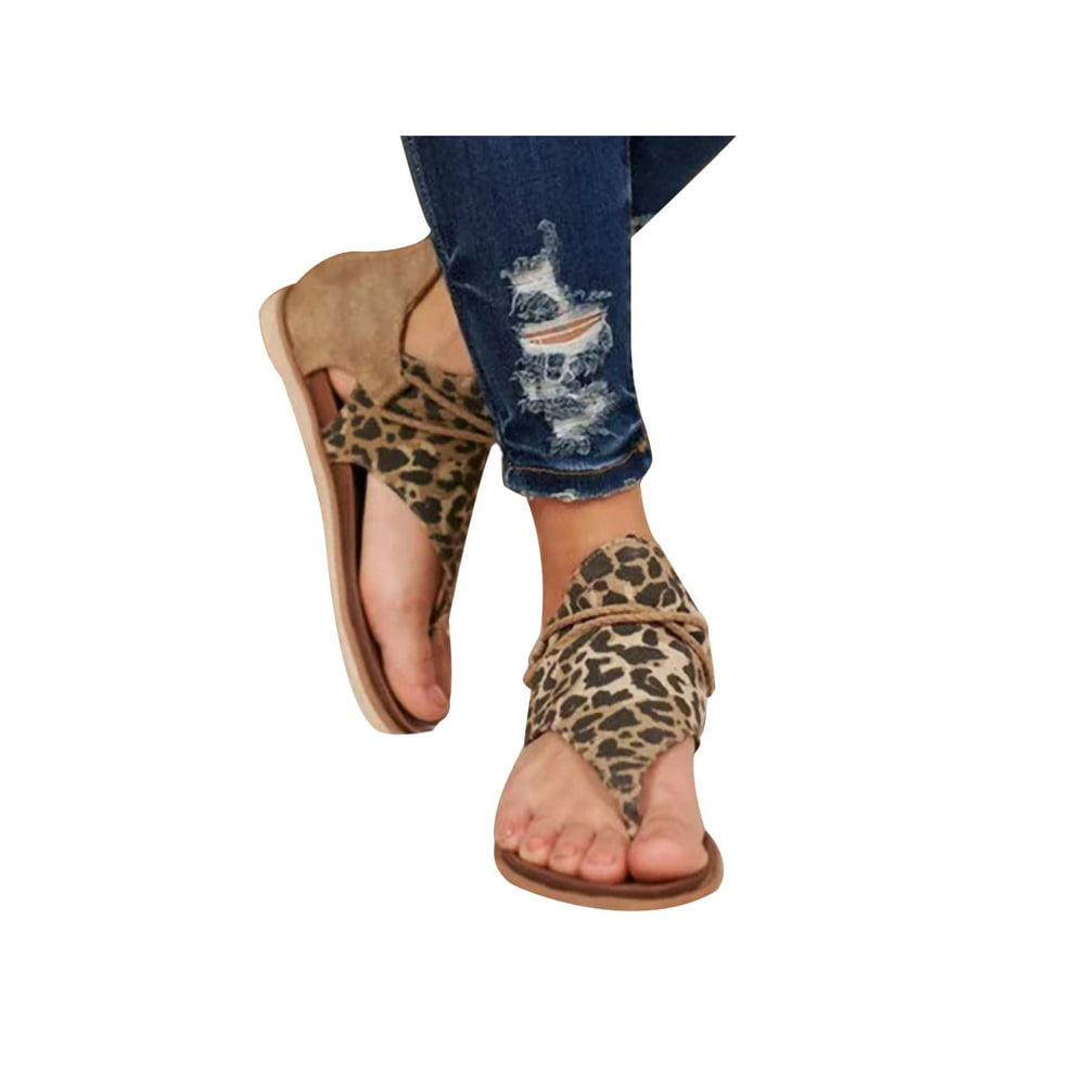 Daeful Daeful Womens Leopard Fashion Gladiator Clip Toe