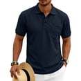 thumbnail image 6 of Waffle Texture Polo Shirts for Men Short Sleeve Button Placket Chest Pocket Casual Summer Golf Tee Lightweight Breathable Fit Navy 5XL, 6 of 6