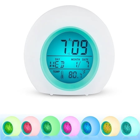 Digital Alarm Clock With Led Wake Up Light, Temperature Display, Natural Sounds, Spherical Design For Bedroom Bedside & Office, Multi-Functional Led Wake-Up Light Clock With
